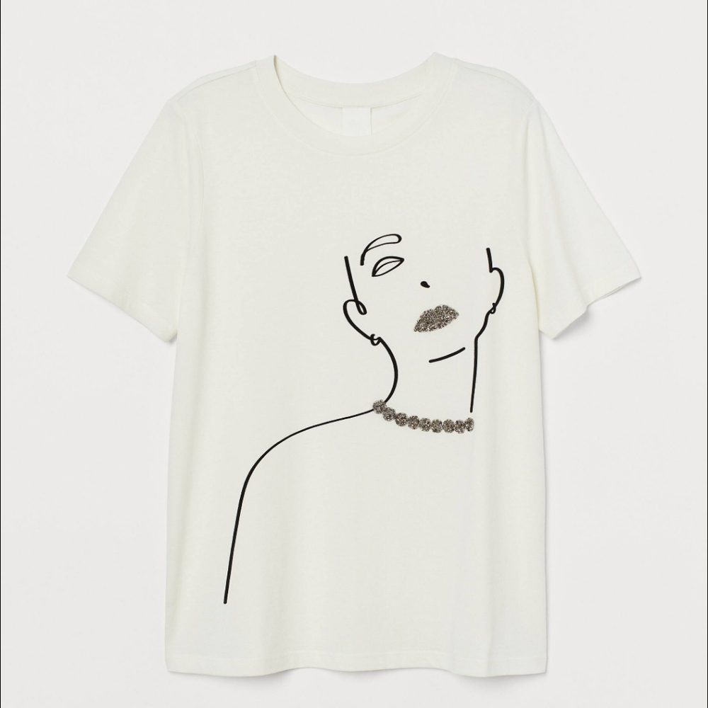 2 For $15 - Embellished Cream Color T-shirt